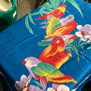 Vtg Tropical Scarf Parrots Blue Colorful Caribbean Wrap Birds 41x35 Satin